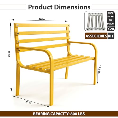Image of BRISHI 2 Seater Metal Garden Bench for Indoor & Outdoor Park /Patio /Living Room /Terrace /Balcony (Yellow)
