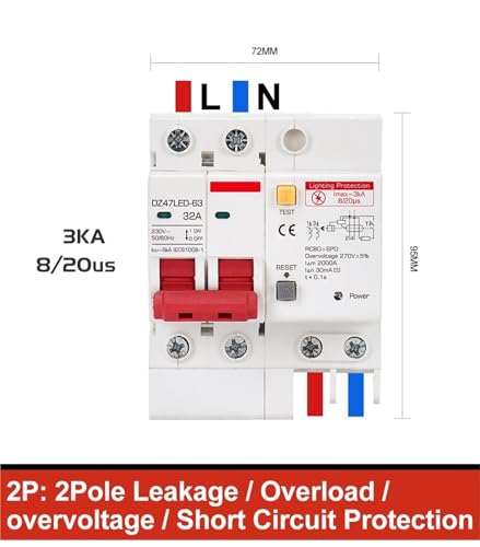 Disjoncteur différentiel 16A 2P avec parasurtenseur intégré pour tableau - 2