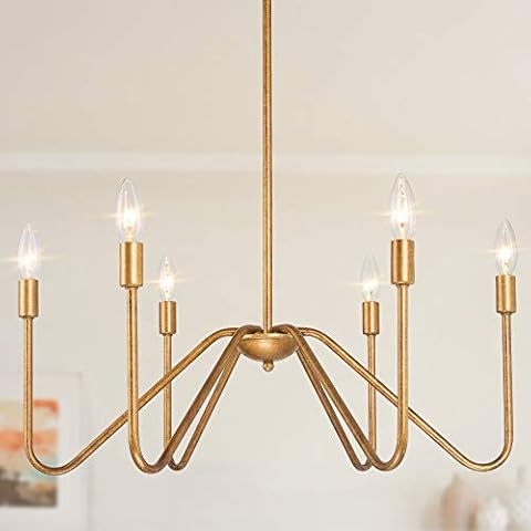Log BARN Farmhouse Chandelier for Dining Room Modern Kitchen Island Lighting Hanging Fixture, 25 Inches, in Vintage Gold Finish Cover