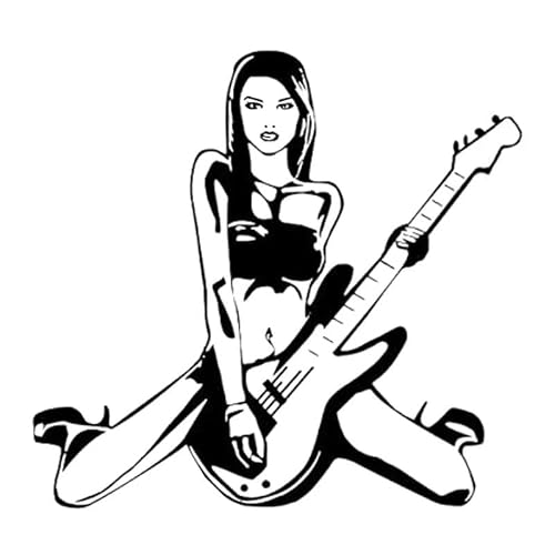 JIFENLI Pegatinas para Coches 15.9CM * 14.9CM Sexy Girl Guitarra Música Cool Rock Vinilo Coche Pegatina