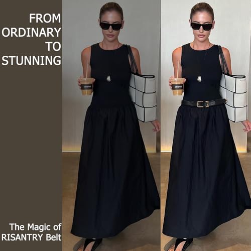 Risantry LSYD10 Women'S Black Belts With Gold Buckle Elegant Leather Waist Belt Ladies Belts thumb #5