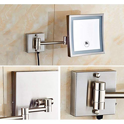 Miroir de maquillage extensible carré 8.5" en acier inoxydable brossé