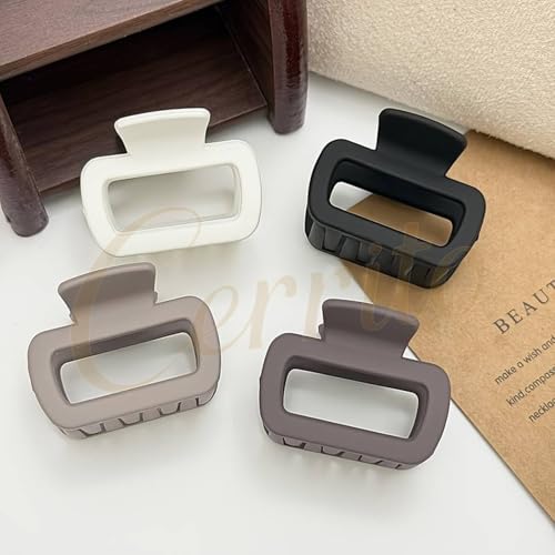 Image of Cerrito 6 Pcs Small Matte Hair Claw Clips for Women & Girls | Rectangle Mini Clamps | Strong Hold NonSlip Clips for Thick & Thin Hair | Neutral Color | Durable Hair Accessories for Casual, Styling | Multicolor