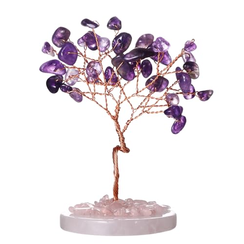 JewelryWe Amethyst Kristallbaum Kristalle Lebensbaum: Natürliche Edelsteine Baum des Lebens Geldbaum Deko Feng Shui Baum Trommelsteine Bonsai Baum Home Büro Zimmer Dekoartikel