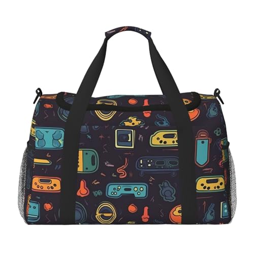 Game Video Gaming Pattern Travel Duffel Bag Lightweight Waterproof Carry On Tote Bag Foldable Weekender Overnight Bags Sport Gym Bag For Women Men
