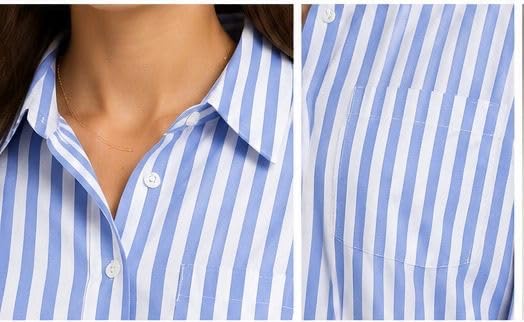 Image of Women's Blue & White Striped Oversized Premium Cotton Shirt | Full Sleeves Collared Casual Office Wear Shirt for Women