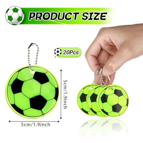 Meanju 20 Stück Reflektoren Anhänger, Reflektierender Fußballanhänger, Schulranzen Fußball Reflektor, Fussball Geschenke Jungen, Sicherheits Reflektor Anhänger für Schultasche Kleidung Rucksack