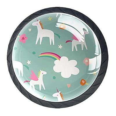 Seamless Vector Pattern with Cute Magic Unicorns for Kitchen Cabinets 4 Pack Glass