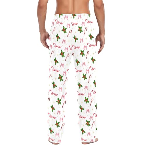 Christmas Ribbon Men's Pajamas Pants Cotton Sleep Bottoms Pants Lounge Sleepwear - S3