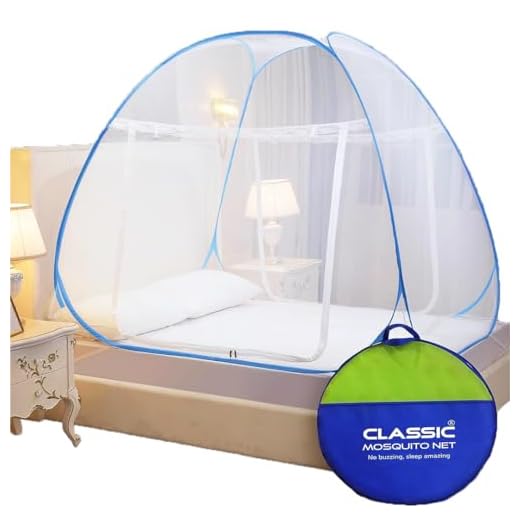 Classic Mosquito Net for Double Bed | King Size Foldable Machardani | Polyester 30GSM Strong Net | PVC Coated Corrosion Resistant Steel Wire - Blue