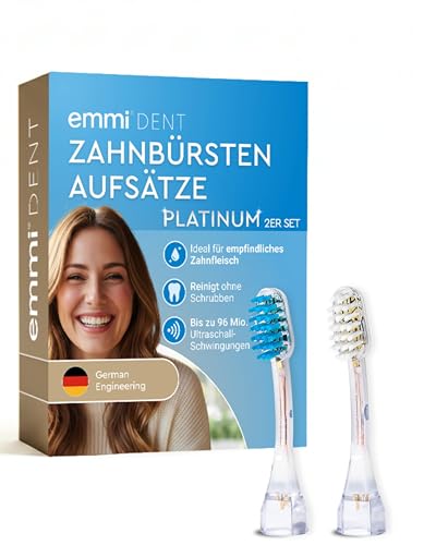 emmi-DENT Ultraschall Aufsteckbürsten M2 in Blau & Weiß I 2er Ersatzbürsten für Platinum Zahnbürste I Für gerade Zähne I Plaque-Reduktion I Kompatibel mit emmi-DENT Ultraschall Platinum-Serie