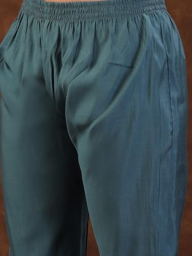 Image of Stylum Women's Embroidered Silk Blend Straight Kurta with Pant & Dupatta