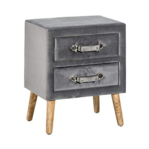 Mesita de Noche tapizada Vintage Gris de Terciopelo, de 46x34x53 cm - LOLAhome