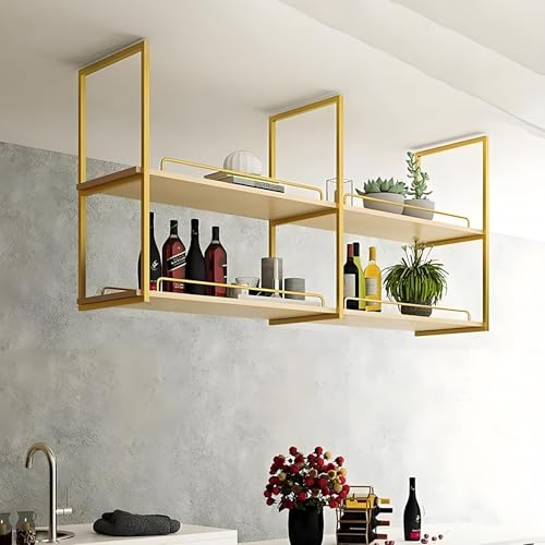 Étagère de plafond pour cuisine suspendue en bois et fer