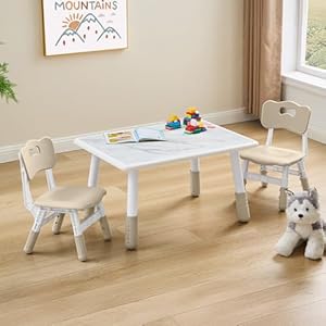 Toddler table and 2 chairs set height adjustable kids table and chair set 315l x 236w marble pattern graffiti desktop children multi activity table for homedaycareclassroom  urban country home decor