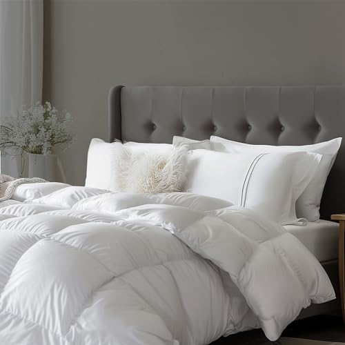 Beautyrest Edredón de plumón de algodón satinado europeo de 300 hilos, tamaño Queen, relleno de plumón 650 para todas las estaciones, relleno de plumón eléctrico, fabricado en Estados Unidos, edredón
