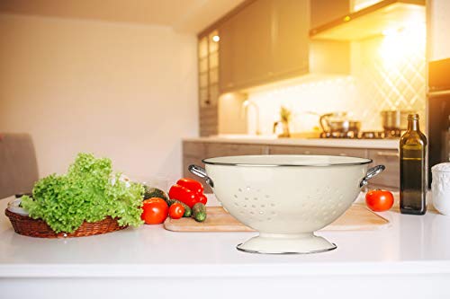 Premier Housewares Enamel Retro Colander, Stainless Steel Pasta Strainer - Cream - Image 3