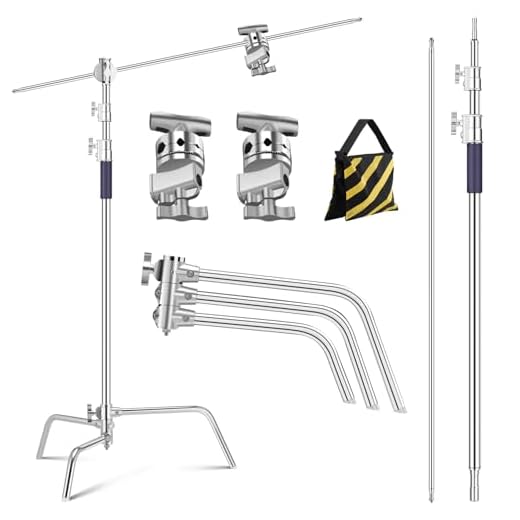 K&F CONCEPT Heavy Duty C Stand, 10.8ft, with Holding Arm, Stainless Steel