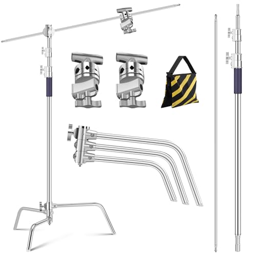 K&F CONCEPT Heavy Duty C Stand 10.8ft/330cm with Holding Arm Sandbag, 2*Grip Head Stainless Steel Photography Light Stand C-Stand Sturdy for Studio Monolight, Softbox, Reflector by K&F CONCEPT - Used condition - US$87.29