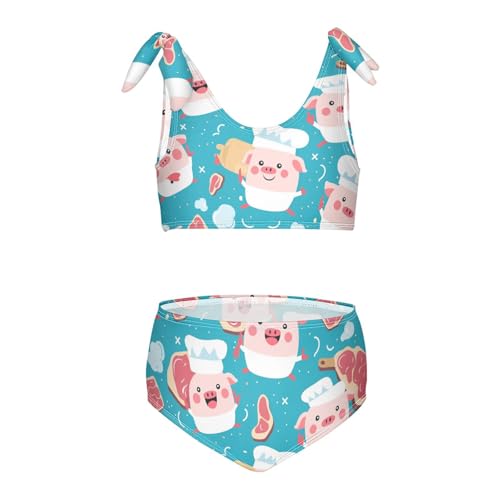 KLL Chef Bacon Girls' 2 Pieces Bikini Sets Scoop Neck Swimsuits Swimming Suits Adjustable Strap