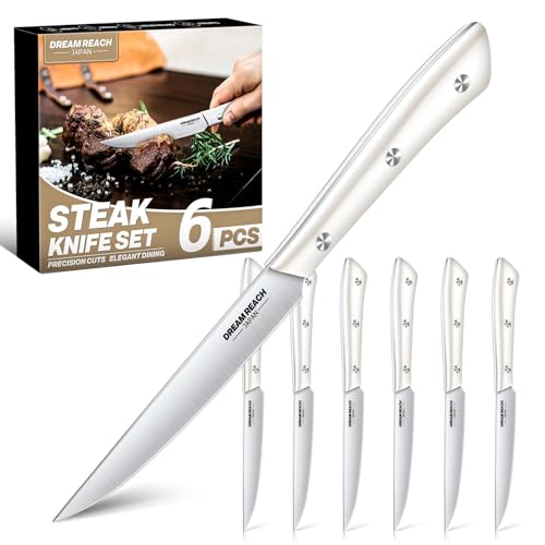 Dream Reach Steak Knife Set - Steak Knives Set of 6 Japanese Stainless...