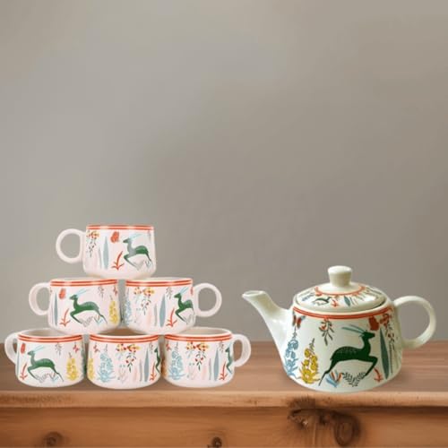 MITHILA HANDICRAFTS Ceramic Tea Cups Set of 6 with Kettle, 150ml Microwave Safe Cups for Cold & Hot Drinks, Ideal Gift for Birthday, Anniversary, Diwali Family & Friend (White, 6Cups + 1 Kettle) (B0DDTNGNBL) Amazon Price History, Amazon Price Tracker