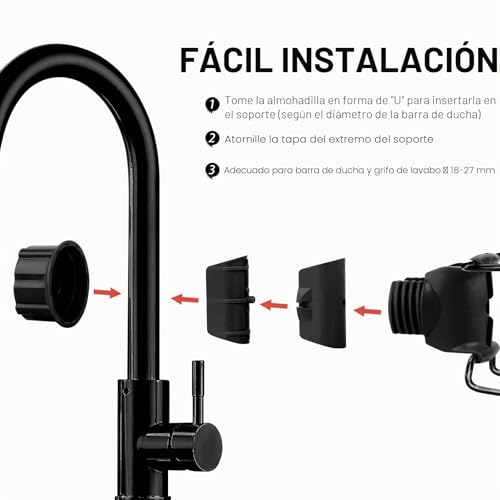 Miniatura 5 de Kamfwert 3 Piezas Jabonera Ducha Para Barra De Ducha De Acero Inoxidable, Inoxidable Jabonera Ducha Sin Taladro, Rangement Douche Sin Taladrar, Para Barra De 18-27 Mm, Negro