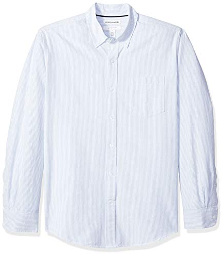 Amazon Essentials Men's Regular-Fit Long-Sleeve Stripe Pocket Oxford Shirt, Blue, Large