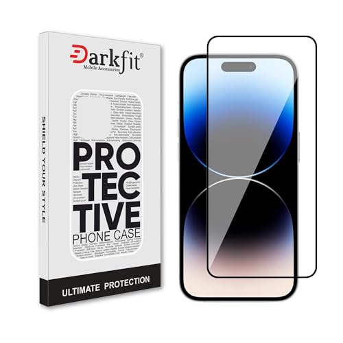 Image of DARKFIT Tempered Glass Premium Screen Protector Compatible for iPhone 14 Pro Max | Edge to Edge Coverage with Easy Installation Kit | Scratch Resistance | HD Clear Glass (Black Border) | Pack of 1