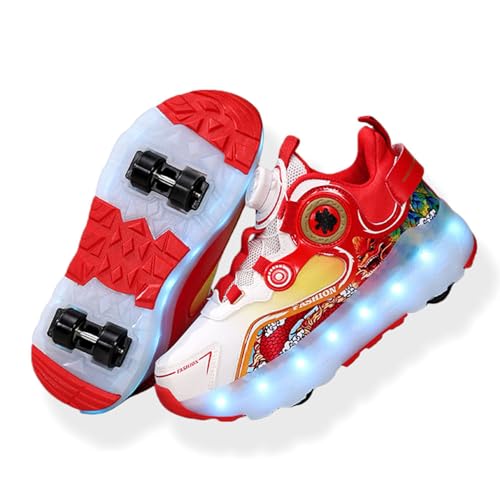 ENEN Chaussure Roller Fille, Mode Basket Roller pour Enfan, LED Lumières Chaussure a Roulette Garcon Fille Garçons Roues Basket a Roulette Adolescents pour Extérieur,...