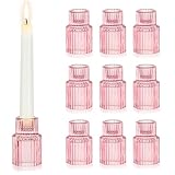 Hewory Glass Pink Candle Holder: 10PCS Valentines Taper Candle Holders for Table Centerpiece, Tapered Candlestick Holders for Valentines Day Decorations Gifts Anniversary Wedding Holiday Home Decor