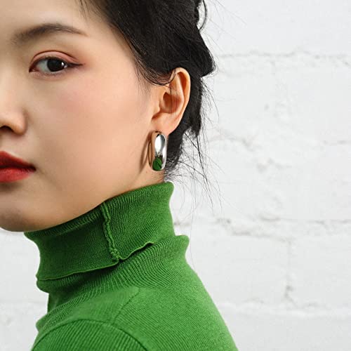 Conran Kremix Chunky Silver Hoops Earrings For Women Thick Silver Open Hoop Lightweight Hollow Earrings For Women Trendy Silver Jewelry Non-Tarnish #TOP2