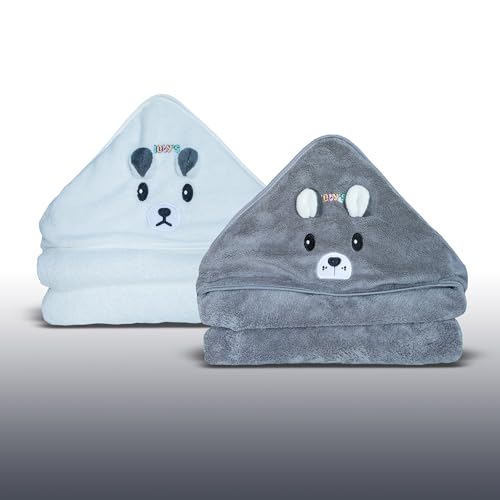 Image of Ioly's Hooded Baby Bath Towels for Newborn Essentials 41 inch Set of 2 Towels with Hood for Kids Babies Toddler Infant (Large) Baby Towel Cosas para Bebes recien nacidos Bath Items (White and Gray)