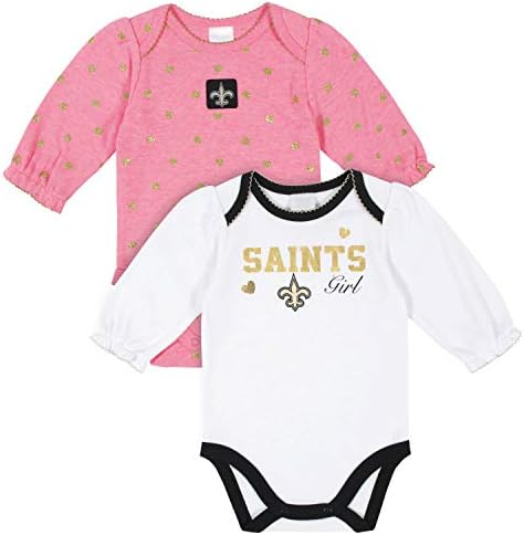 GERBER NFL New Orlean Saints 2 Pack Long Sleeve Bodysuit, Pink/White New Orlean Saints, 0-3 Months