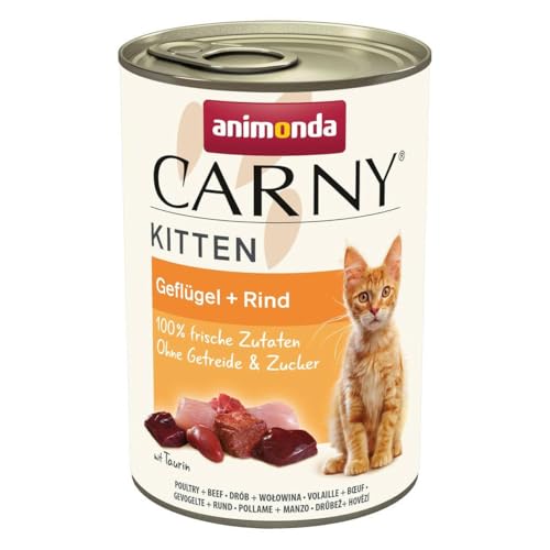 animonda Carny Katzen Nassfutter Kitten Geflügel + Rind (12 x 400g), Kitten getreidefreies Katzennassfutter ohne Zucker für wachsende Kätzchen bis 1 Jahr, mit frischen Zutaten