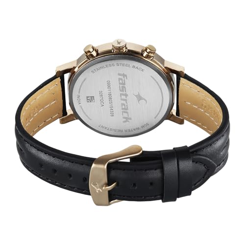 Image of Fastrack Chrome K Quartz Analog with Black Dial Black Leather Strap Watch for Men - 3287QL03