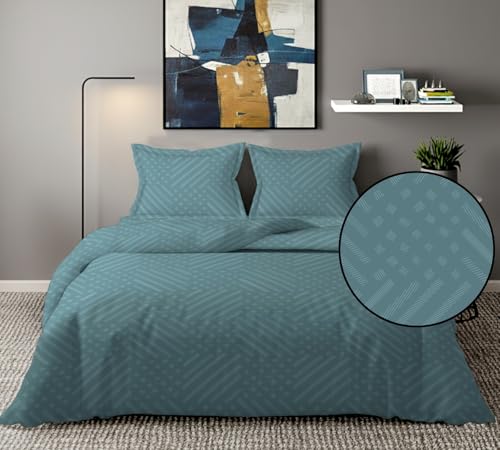 Image of 300 TC Premium Glace Cotton Solid Emboss Bedsheet for Double Bed with 2 Pillow Covers for Home (90 inch x 100 inch or 229 cm x 254 cm) (Criss-Cross-Blue, Double- 90 x 100 Inches)
