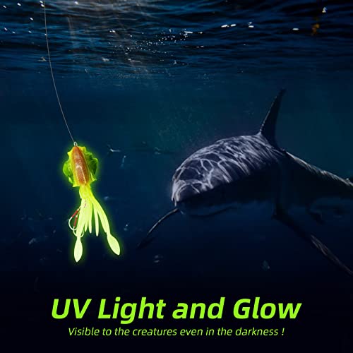 Squid Trap Fishing Lures For Saltwater Soft Artificial Rigged Squid Jig Trolling Lures With Uv Glow Sea Offshore Fishing 7''/3.5 Oz #TOP3