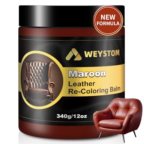WEYSTOM Leather Recoloring Balm, 12oz Large Size Leather Dye, Color Restorer, Scratch Repair, Furniture & Couch Restorer Kit, Repair Kit for Furniture(Maroon)