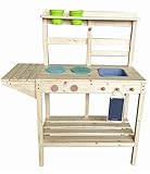 COSTWAY Matschküche Kinder Outdoor, Kinderküche Holz mit Herd, Spüle & Tafel, Spielküche mit Pflanzkästen & Haken, Gartenküche Outdoorküche für Kinder ab 2 Jahren
