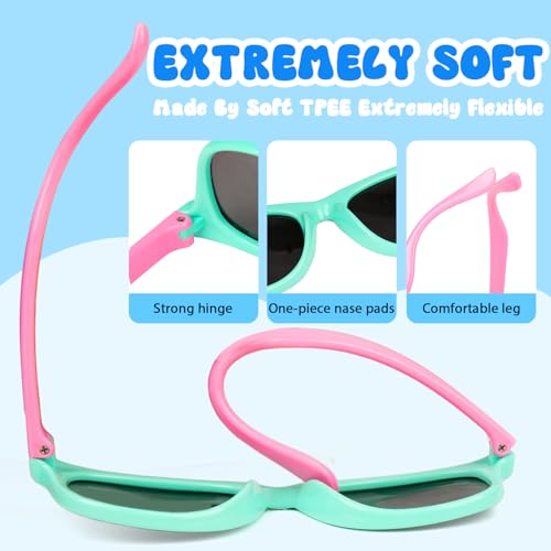 3 Pack Kids Polarized Sunglasses,UV Protection Sunglasses Flexible TPEE Rubber Frame for Boys Girls Age 3-83