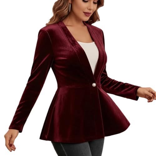 Aniywn Velvet Blazer Women Black Christmas Open Front Formal Suit Jacket | Velvet Blazer Jackets For Women Notch Lapel Open Front Cardigan Ruffle Hem Fall Business Casual Work Office Blazer Jacket - image 3