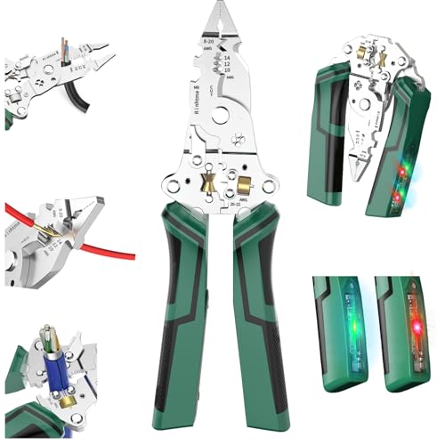 14-in-1 Wire Stripping Pliers, 2026 New Rechargeable Wire Strippers Tool with Voltage Tester&Alarms, Detectable 12-250V, Heavy-Duty Electrical Pliers&Wire Cutters–for Professional and Home Use (Green)