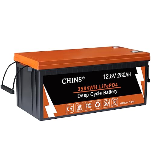 CHINS Smart Bluetooth LiFePO4 Battery 12V 280AH, Support Low Temperature Charging (-31°F), Built-in 200A BMS, 2000+ Cycles, Mobile Phone APP Monitors Battery SOC Data