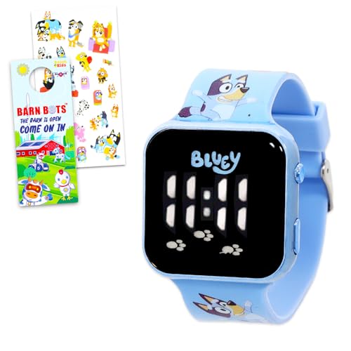 Bluey Watch for Kids Ages 4-8 - Bundle with a Digital Watch and Bingo Straps Plus Stickers | Easy to Read Wristwatch for Kids