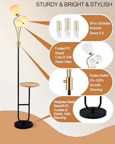 Image of Lightdot 65IN Floor Lamp with Tray Dimmable LED Floor Lamps with 3000K Bulbs Included, Unique Metal Pole Mid Century Modern Tall Standing Lamp for Living Room /Bedroom /Sofa Beside /Corner Decor
