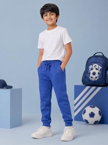 Image of KiddoPanti Boys Solid Fleece Track Pants | Cotton Poly Fleece Fabric | Ankle Length Bottom Rib | 2 Front Patch Pocket | Elastic Waist & Drawcord | Jogger Track Pants for Boys