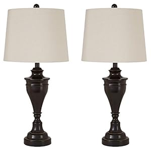 Signature Design by Ashley Darlita Traditional 29″ Table Lamp with Pedestal Base, 2 Count, Dark Brown with White Shade