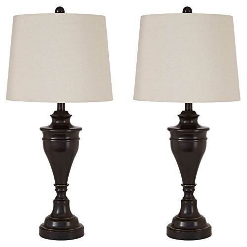 Signature Design by Ashley Darlita Traditional 29″ Table Lamp with Pedestal Base, 2 Count, Dark Brown with White Shade