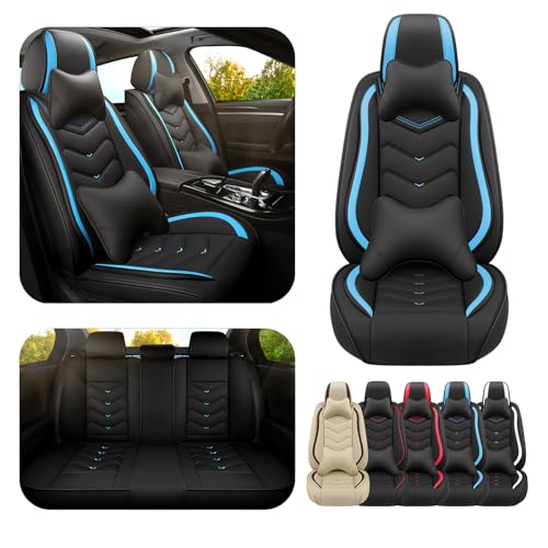 Image of ADERN Car Seat Covers for Jeep Wrangler 2000-2026, Premium Nappa Leather Car Seat Cover, Stylish Sport Seat Covers, Automobile Seat Cover Sets.(Luxury 5 Seats /Black Blue)